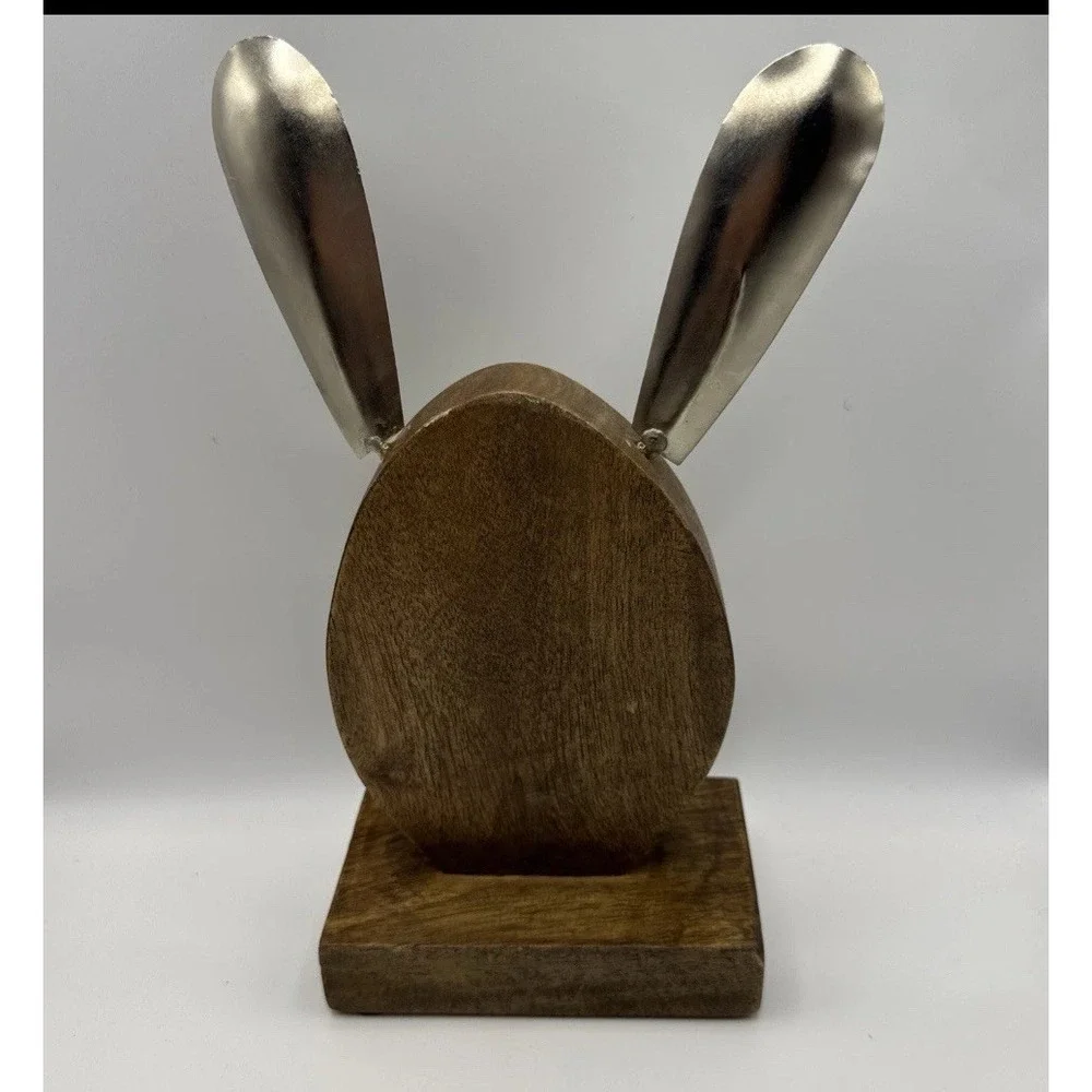 Wooden Bunny Animal Decor Silver Ears